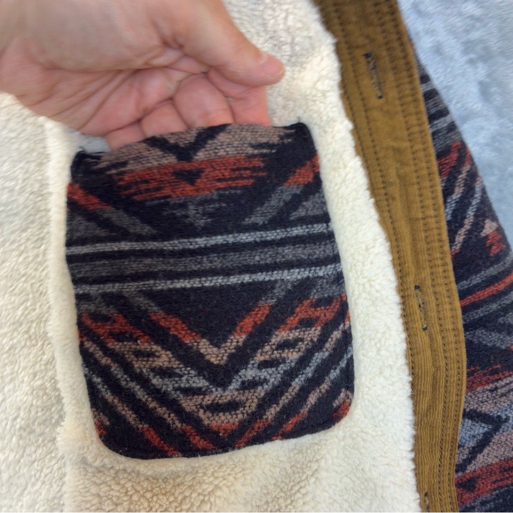 Jachs Sherpa Lined Aztec Jacket Size Large Wool Faux Fur Warm Shacket Southwest - Picture 6 of 16